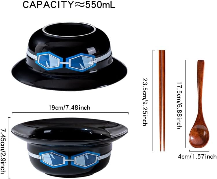 SABO THE REVOLUTIONARY one-piece Straw Hat Ramen Bowl (Ceramic Bowl + Wooden Spoon + Chopsticks) for Anime Fans