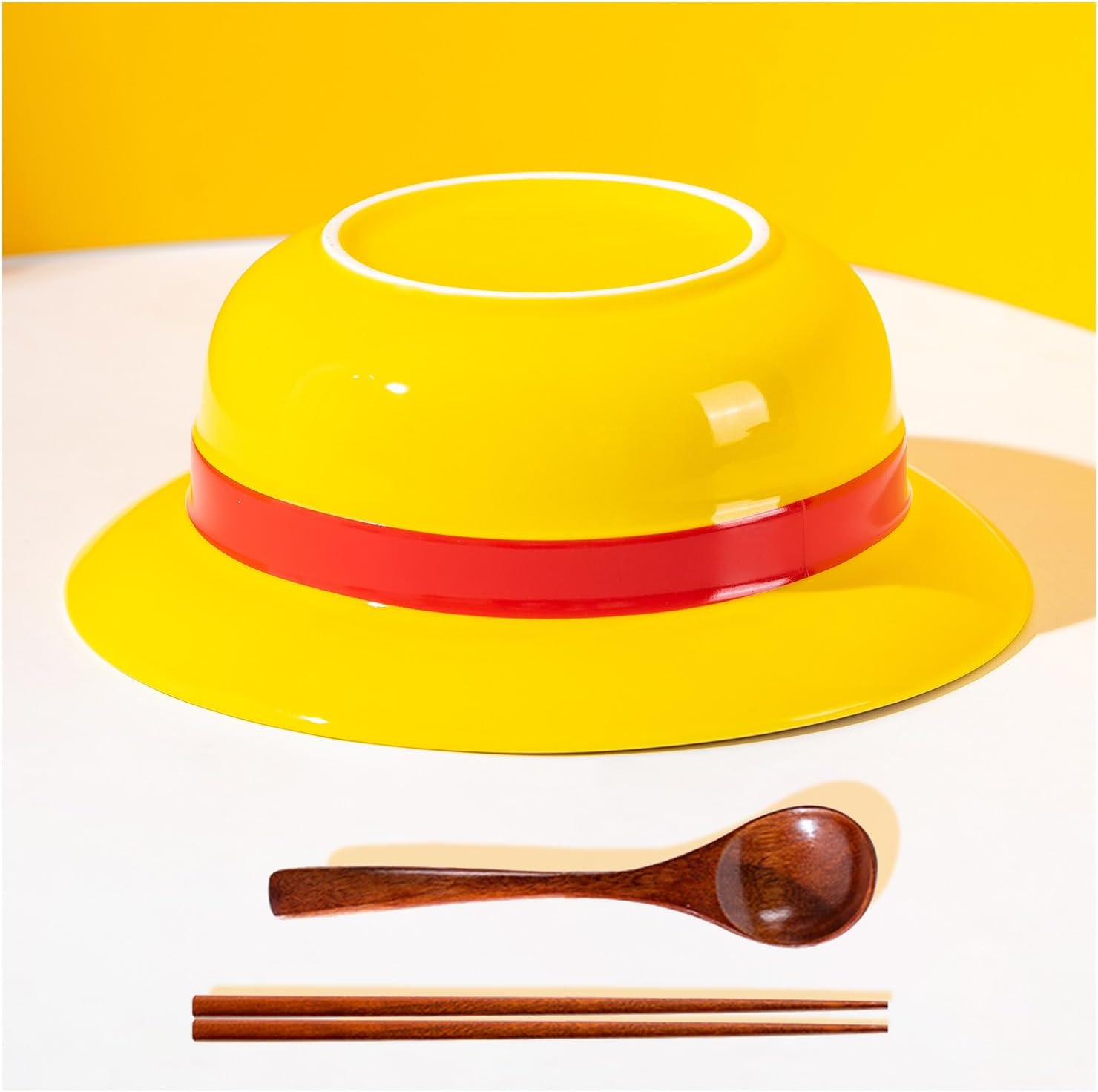 STRAW HAT LUFFY Ramen Bowl (Ceramic Bowl + Wooden Spoon + Chopsticks) for Anime Fans
