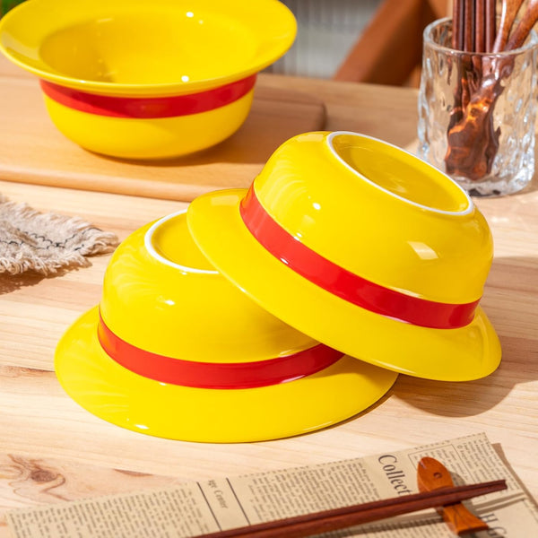STRAW HAT LUFFY Ramen Bowl (Ceramic Bowl + Wooden Spoon + Chopsticks) for Anime Fans